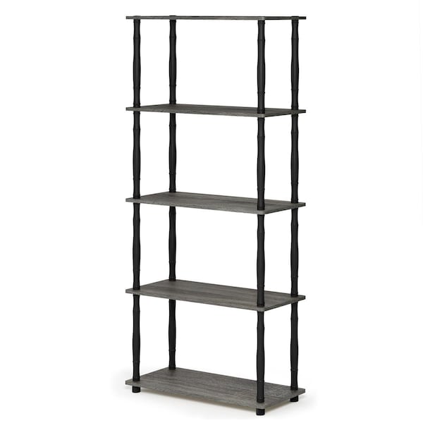 Furinno Turn-N-Tube 5-Tier Multipurpose Shelf Display Rack w/Classic Tubes - French Oak Grey & Black 18032GYW/BK - main